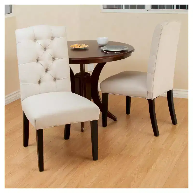 Set of 2 Berlin Tufted Fabric Dining Chair Natural: Upholstered, Wood Legs - Christopher Knight Home