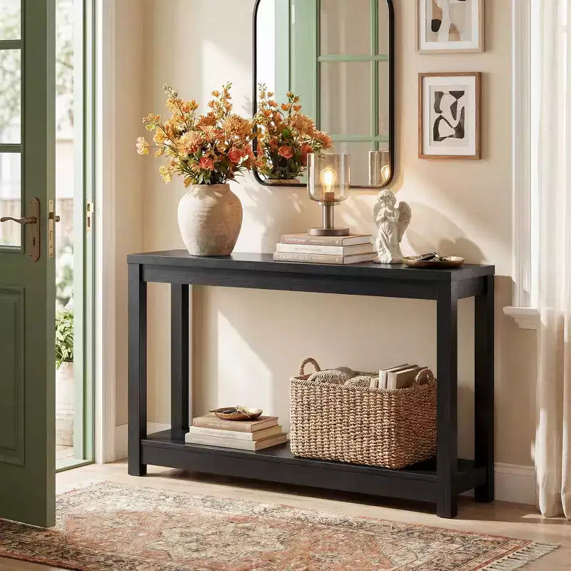 47-In Console Table with Storage Shelf, Narrow Entryway Table Behind Sofa Table