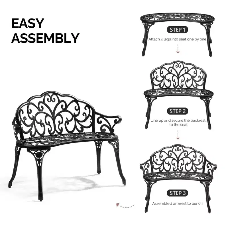 Karl Home | 38.5-Inch Cast Aluminum Garden Bench