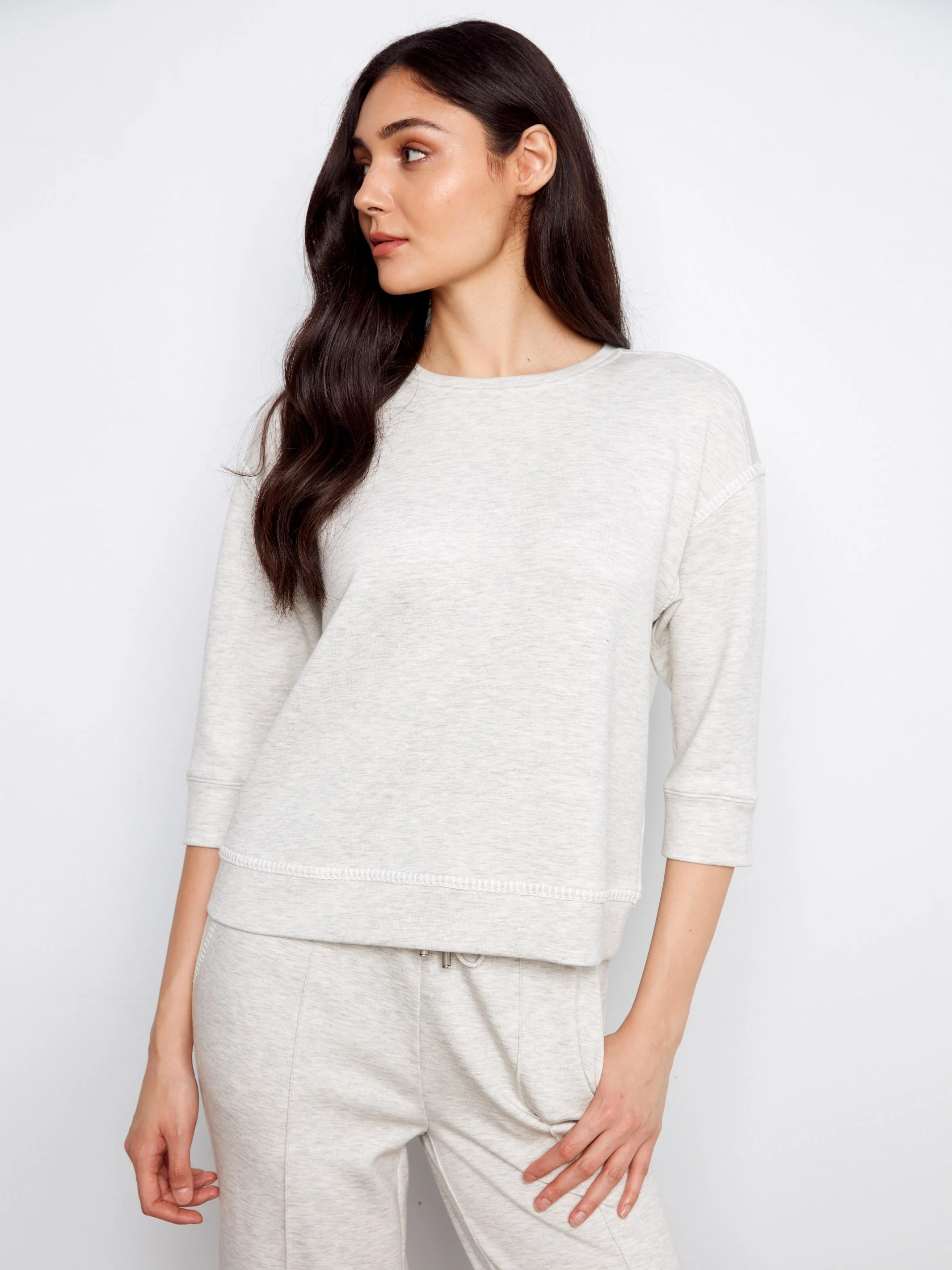 3/4 Sleeve Top - Heather Light Grey