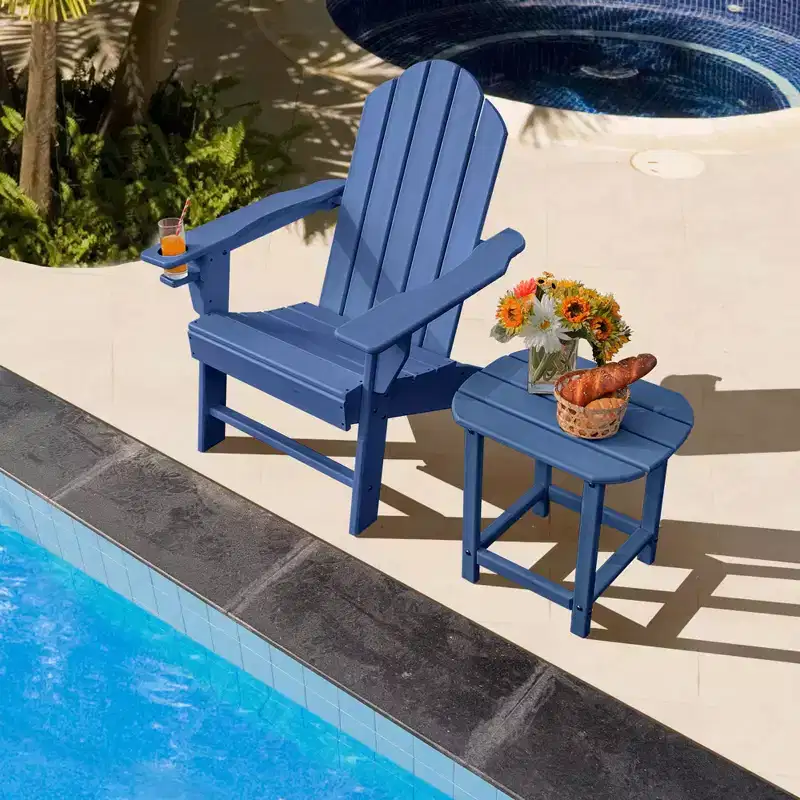 Costway 2 PCS Patio Adirondack Chair Side Table HDPE Weather Resistant Cup Holder Navy/White
