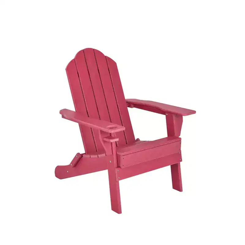 Gymax 1PC Outdoor Folding Adirondack Chair with Weatherproof Design and Built-in Beverage Holder for Your Garden Navy/Red