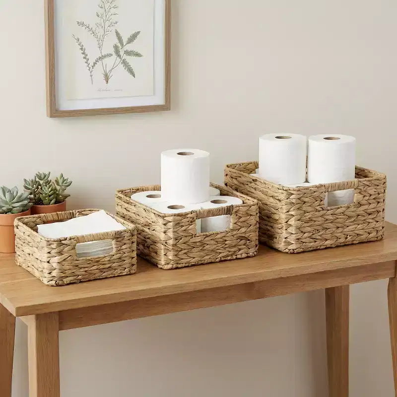 Natural Woven Water Hyacinth Storage Basket Set of 3