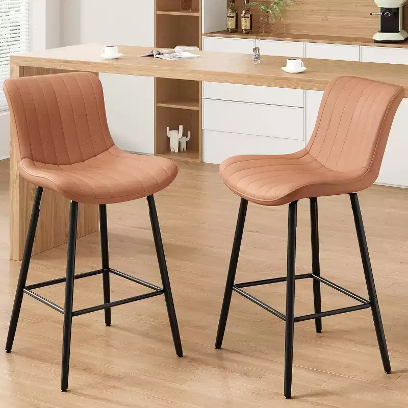 Brown Leather Counter Height Bar Stools Set of 2 Modern Counter Stools for Dining Room Kitchen Islands