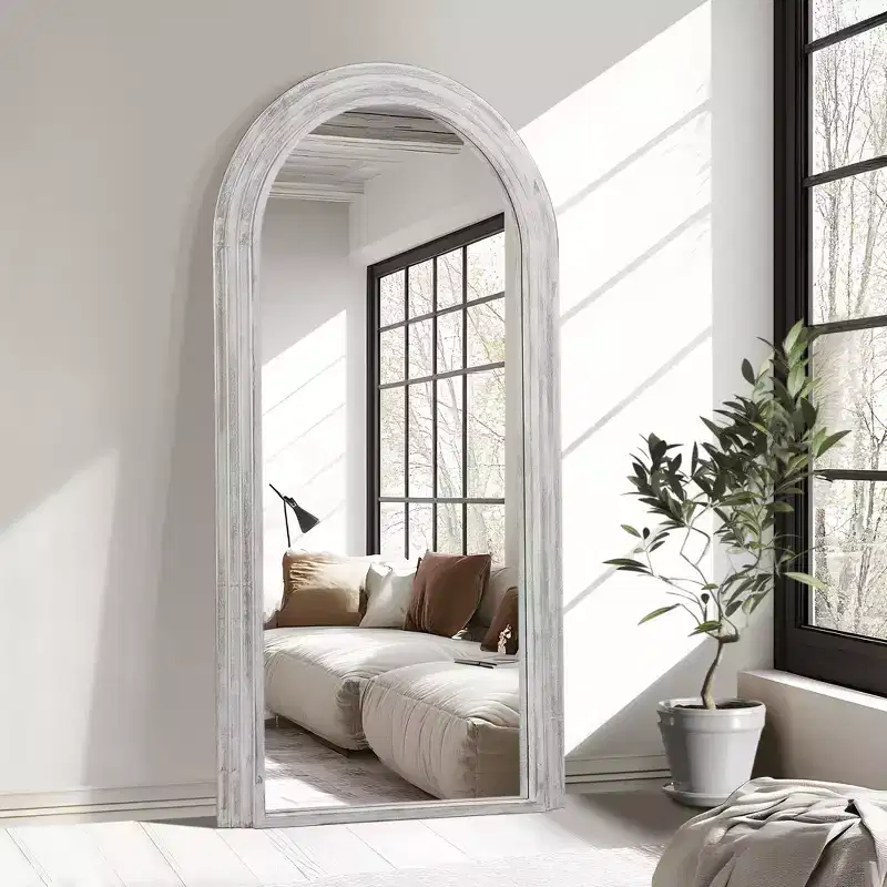 Whitewashed Staircase-Style Solid Wood Full-Length Mirror 180x90x4cm
