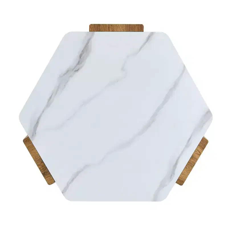 MAYEERTY White Coffee Table Faux Marble Top Triangular Wood Base, 31 Inch