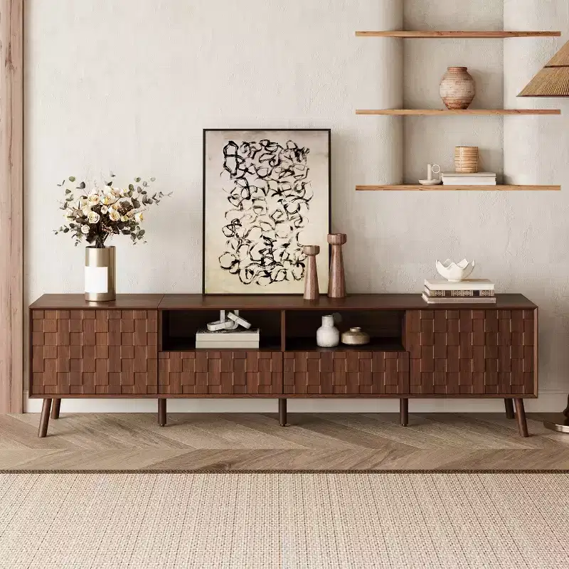 GDFStudio Lilia 78 Modern Geometric Patten TV Stand with Drawers and Cable Management