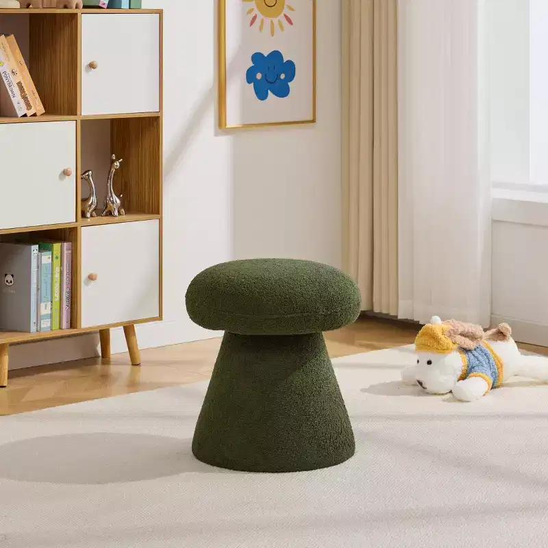GDFStudio Becka Teddy Fabric Mushroom Shaped Swivel Ottoman Footstool with Wooden Frame