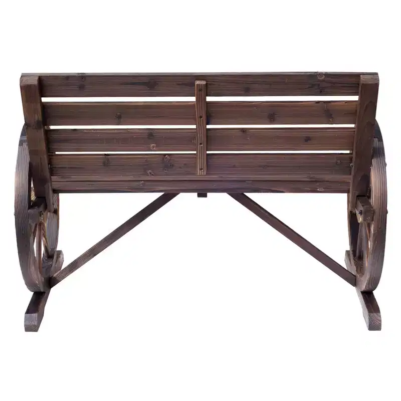 GDFStudio Ansel Patio Rustic Wooden Wagon Wheel Slatted Bench
