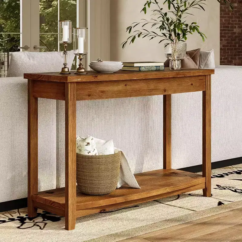 Lantine Solid Wood Console Table, 41.3 Farmhouse Entryway Table with Storage Shelf for Living Room, Behind Couch, Hallway & Foyer (Vintage)