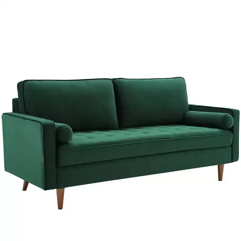 Velvet Sofa Green Mid-Century Tufted Design, Walnut-Stained Legs, 881 lbs Capacity