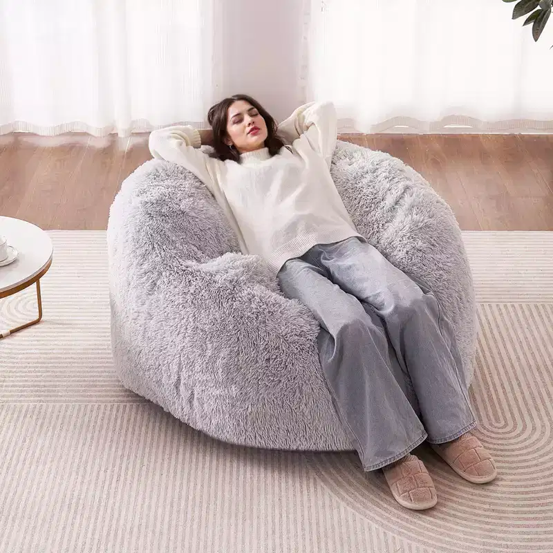 VEVOR Bean Bag Bed Chair, Convertible Chair from BeanBag to Lounge or Mattress, Bean Bag Chair Bed with Washable Cover for Adults, Grey(Full Size)