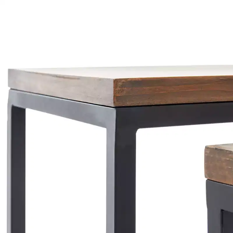 Parker Nesting Table Set Brown - ClickDecor: Sturdy Metal Frame, Rustic Wood Top, No Assembly Required