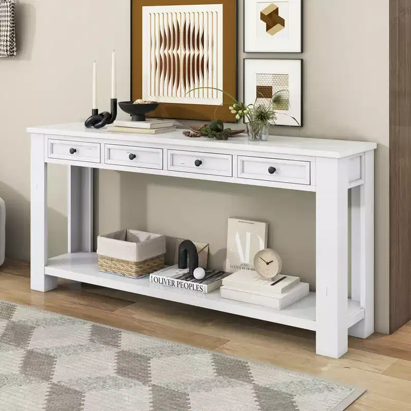 63W Console Table/Sofa Table with Storage Drawers and Bottom Shelf 4Q - ModernLuxe