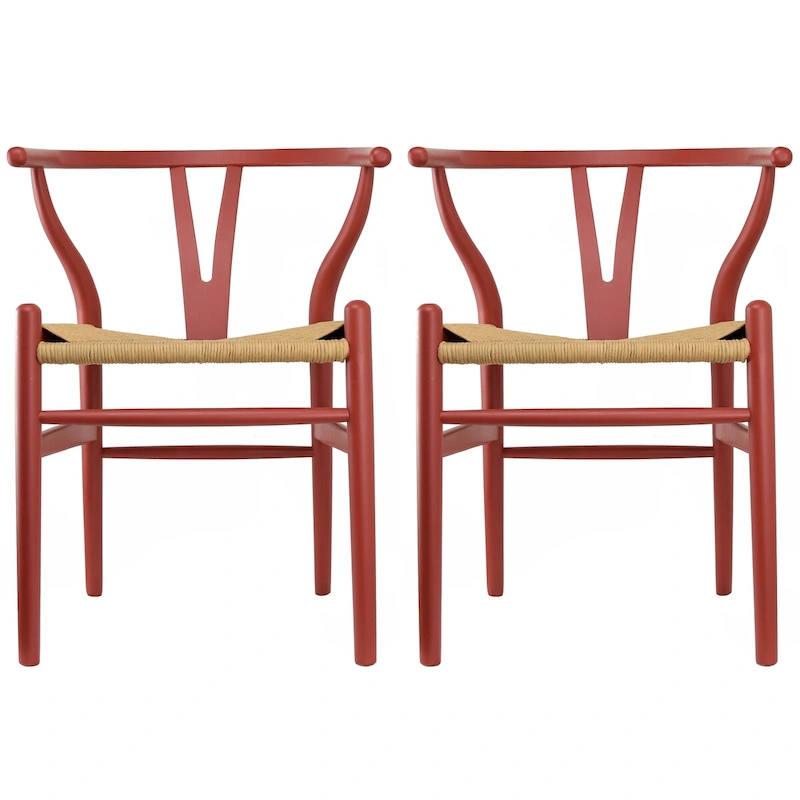 Set of 2 Natural Modern Wood Dining Chair With Back Y Arm Armchair Hemp Seat Home Restaurant Office Desk Work Kitchen