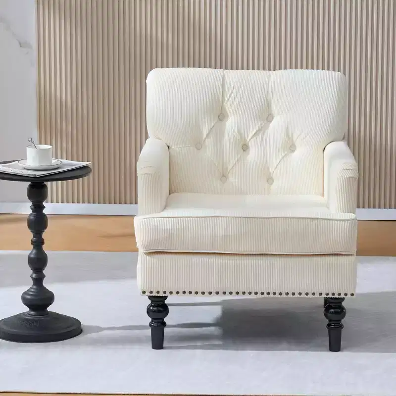 TUYOHW Tufted Club Chair,Accent Armchair with Linen Corduroy Fabric,Studded Trim,Upholstered Button Sofa Chair for Living Room,Reading Nook