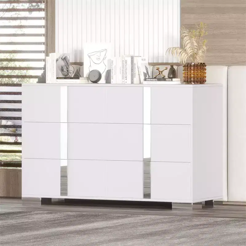 6-Drawer Modern Dresser with Mirrored Handles & Anti-Tip Safety