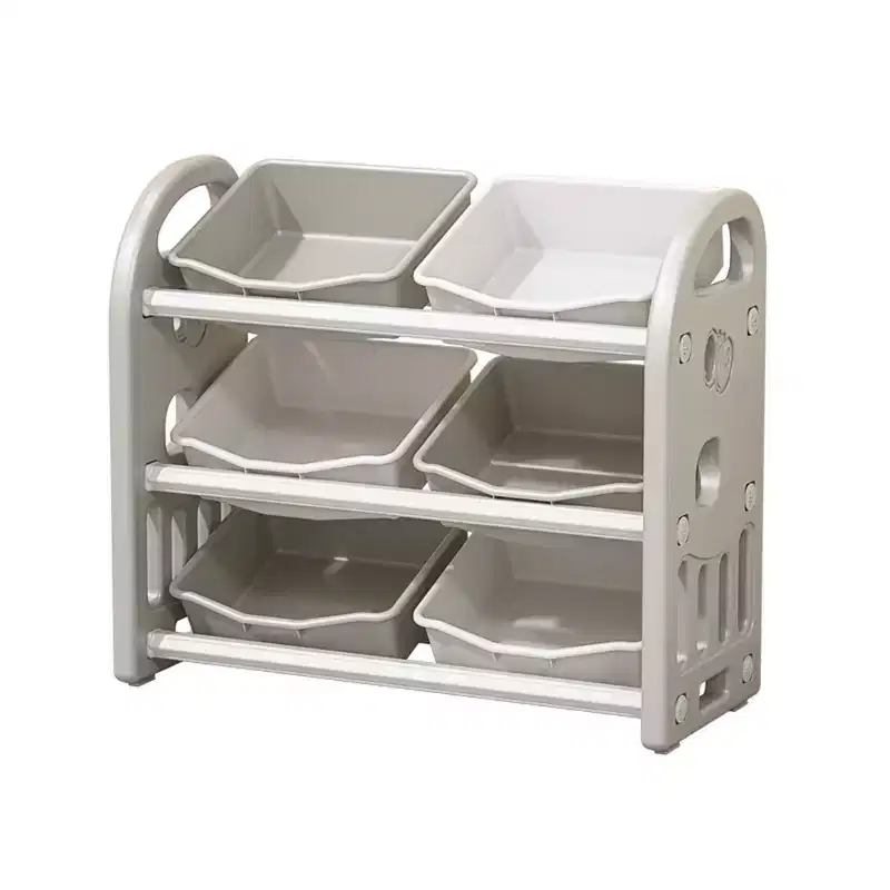Kids Toy Storage Organizer with 6 Bins, Multi-functional Nursery Organizer Kids Furniture Set Toy Storage Cabinet Unit Grey
