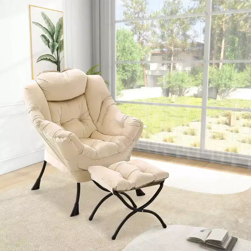 Lazy Lounge Chair with Ottoman, Pillow & Side Pocket – Living Room & Bedroom