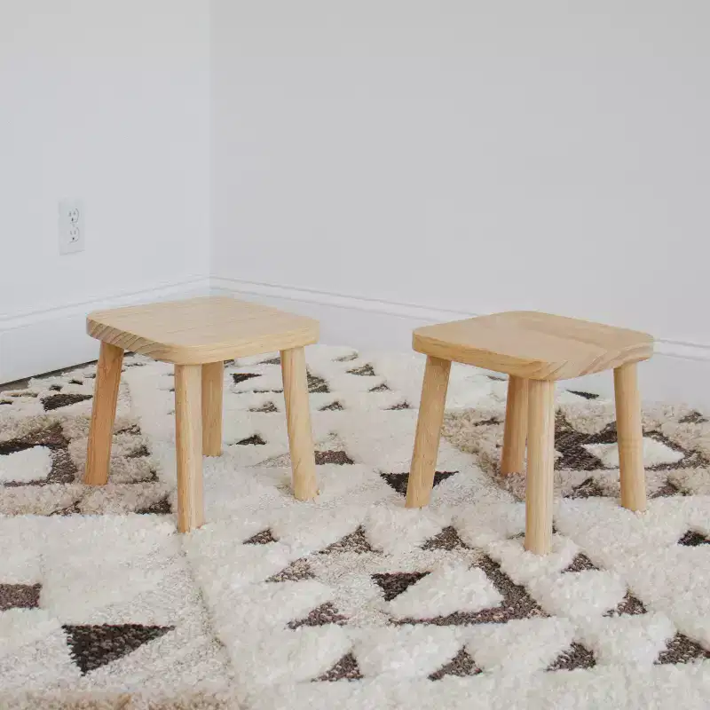 Humble Crew 2pc Kids' Stool Set Natural Wood: SL143, Wood Grain Design, Armless Chairs, Spot Clean, 90-Day Warranty