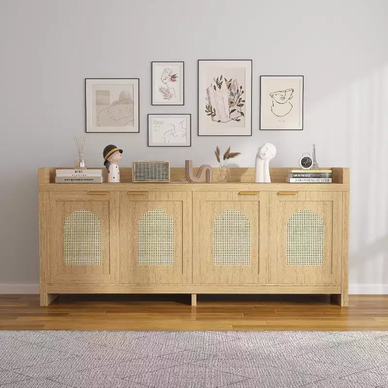 TV Stand for 65 Inch TV, Wood Entertainment Center with Glass Door Storage Cabinet, Entertainment Center Console Table for TV for Living Room