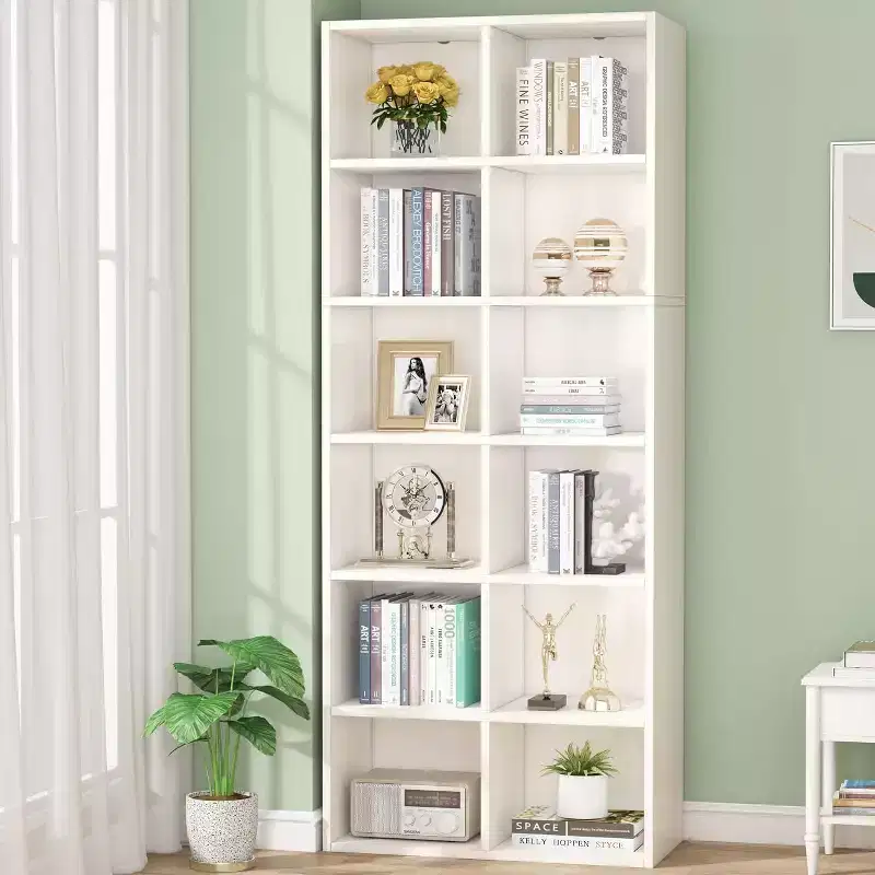71.65 Inch Tall Narrow Bookcase Bookshelf, White Modern Bookcase with 12 Cube Storage for Home Office, Vertical or Horizontal