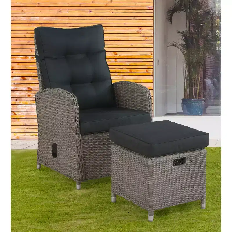 Monaco 2pc Wicker Outdoor Recliner & Ottoman - Gray - Alaterre Furniture: All-Weather, Water-Resistant Patio Set