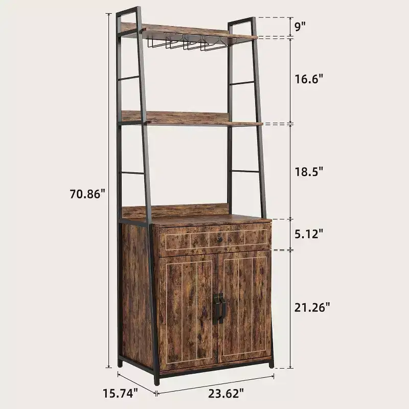 COZONY 71 Bakers Rack with Drawer & Cabinet, 5-Tier Microwave Stand with Glass Holder, Tall Industrial Kitchen Coffee Bar, Vintage