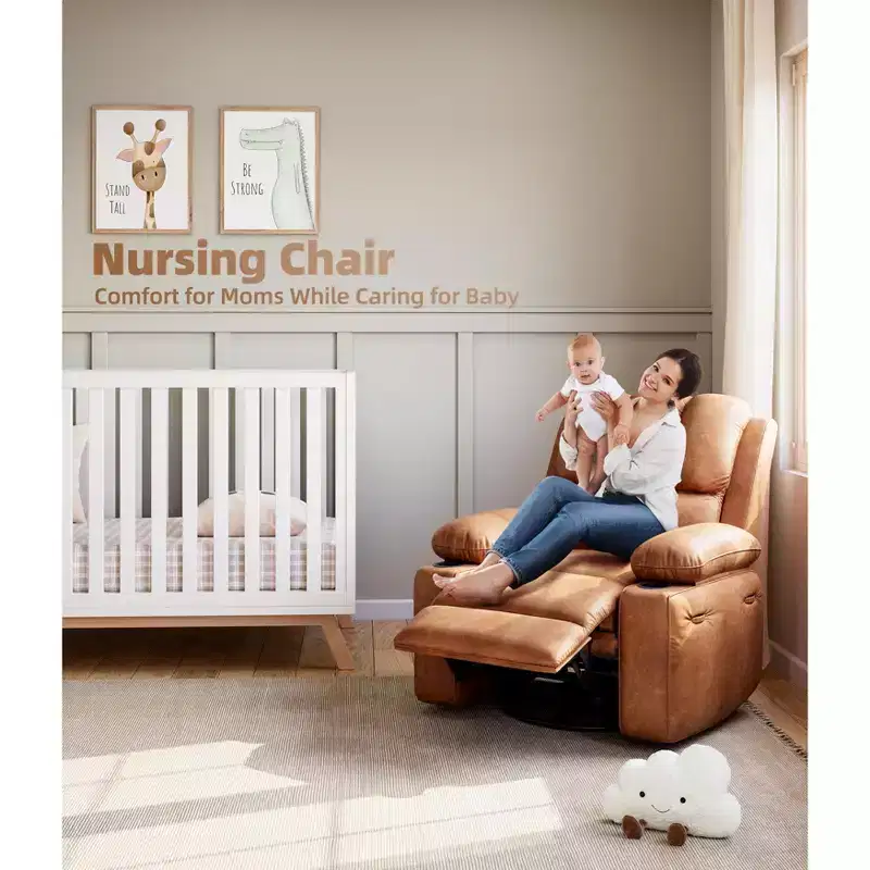 Extra-large swivel rocking chair with heating and massage functions, manually adjustable backrest, ergonomic support, double cup holders