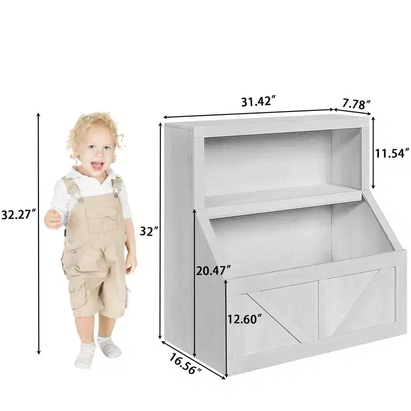 Children's Bookshelf and Toy Organizer, 32 Inch Wooden Bookcase, Anti-Tip and Waterproof, Suitable for Nursery, Playroom, Bedroom, Classroom