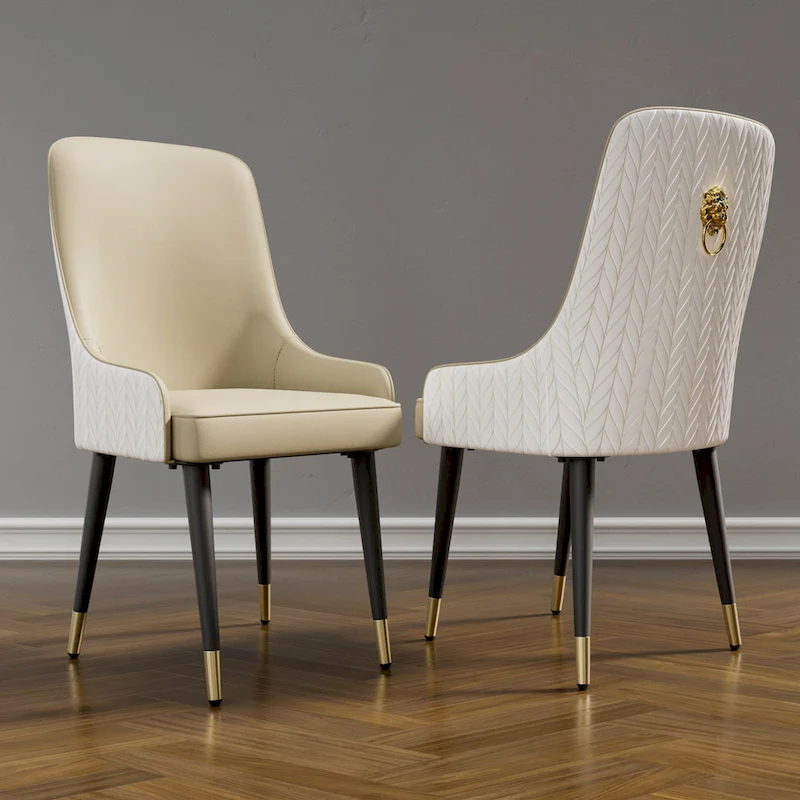Set of 2 Microfiber Leather Luxury Upholstered Dining Chairs with Lion Head Pull Ring