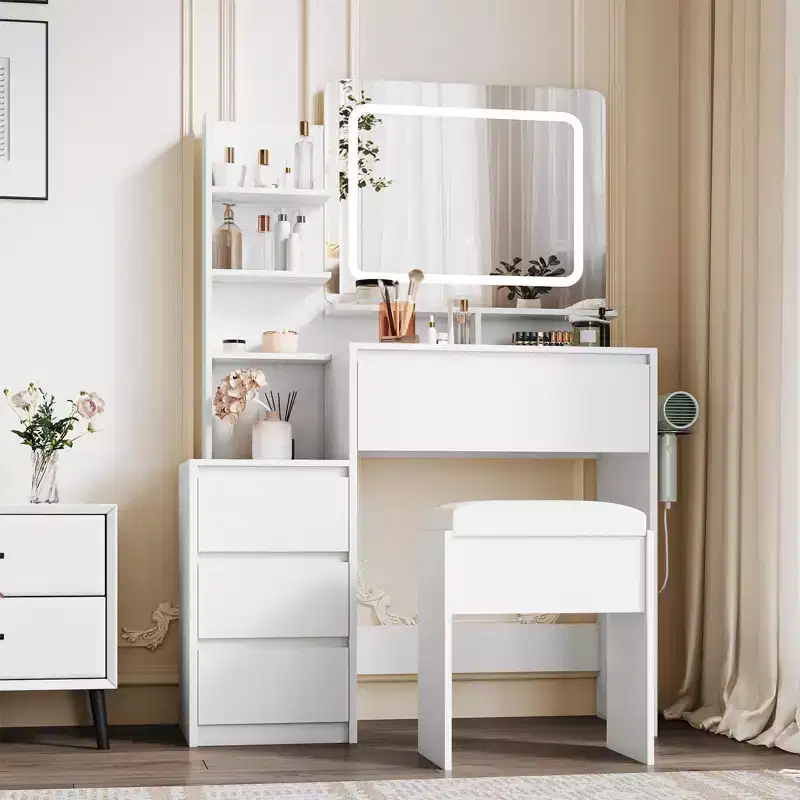 Vanity Desk With Mirror and LED Lights, 36-Inch Makeup Vanity Desk, Power Outlet
