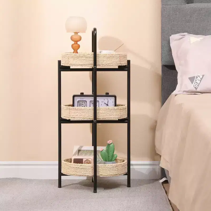 MAYEERTY 3 Tier Paper Rope Woven Tray Table Oval Storage Basket Shelves for Living Room Kitchen Natural