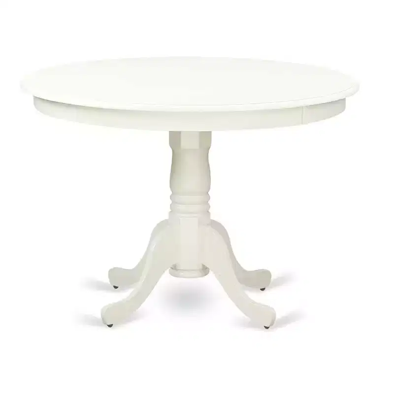 3-Piece Linen White Finish Solid Wood Top-Round Upholstered Dining Room Set-Seats 4