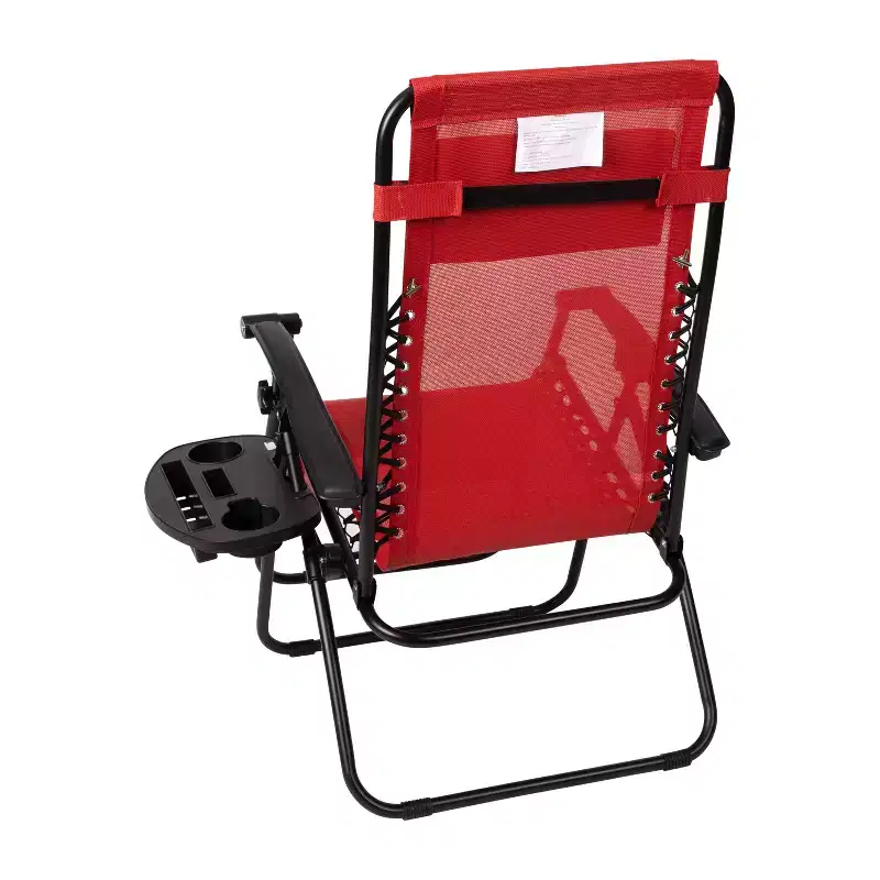 Merrick Lane Set of 2 Folding Mesh Upholstered Zero Gravity Chair with Removable Pillow and Cupholder Tray