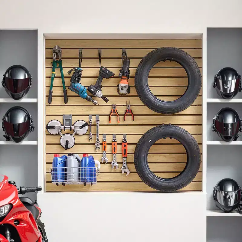4x4ft MDF Garage Slat Wall Paneling with Modular Design, Natural Finish, Easy-to-Install Adjustable Slatwall Panel