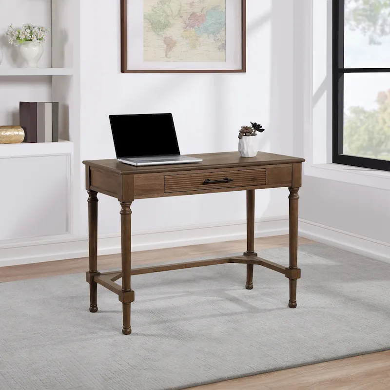 Brown Oak Traditional Writing Desk, Single