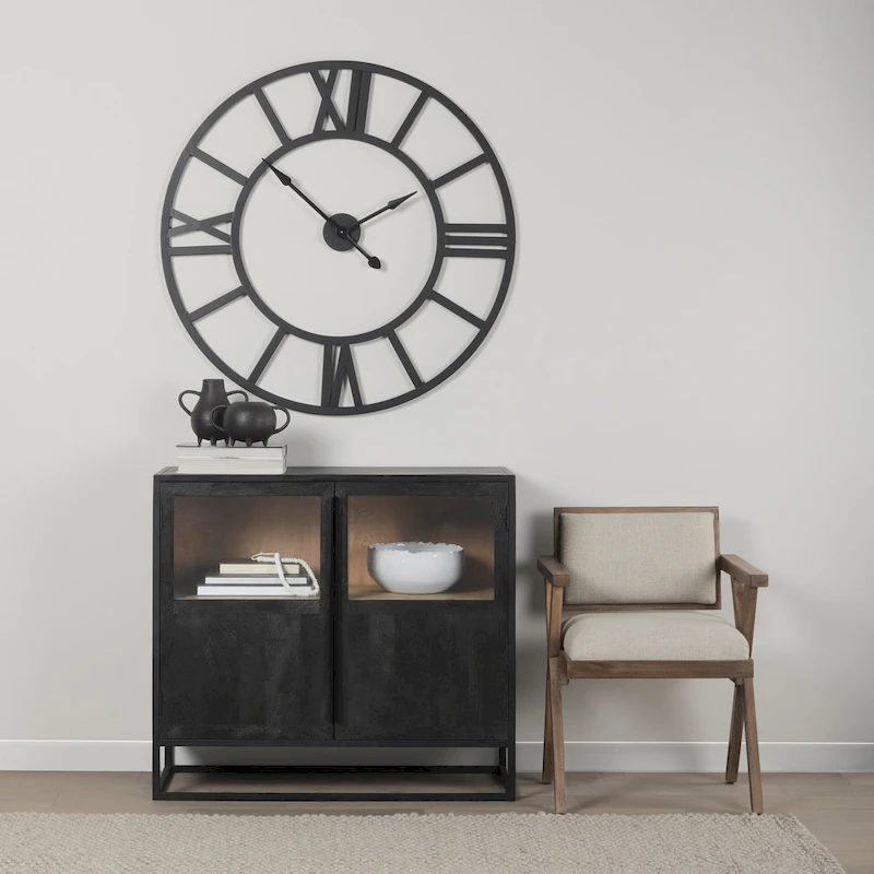 Sloan Dark Brown Solid Wood w/ Black Metal Frame Accent Cabinet