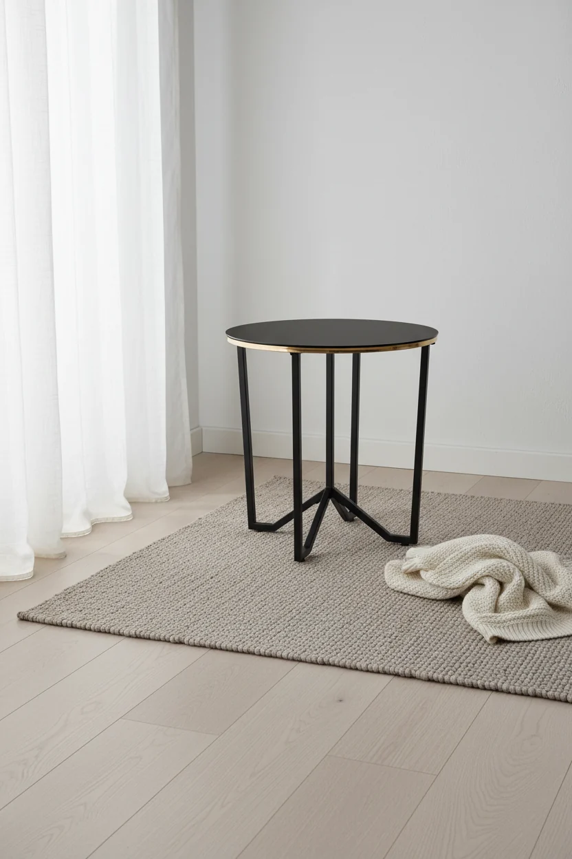 24 Modern Round Glass Top End Table - Black and Gold with Metal Legs