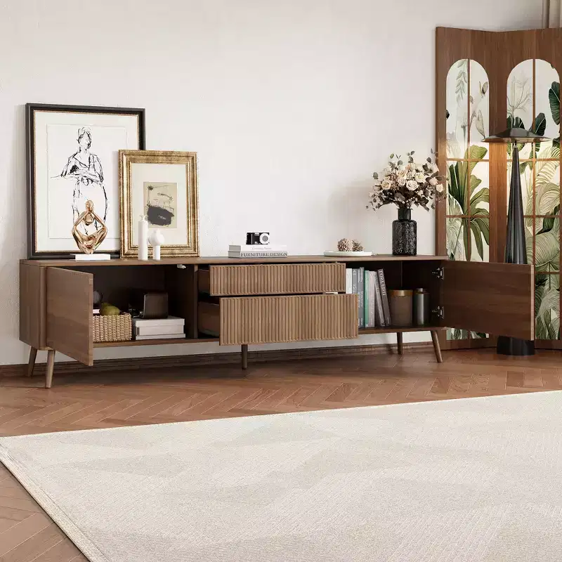 70-inch Modern Entertainment Centre Recessed TV Cabinet with Storage Drawers, Suitable for TVs under 80 inches, Ideal for Living Rooms