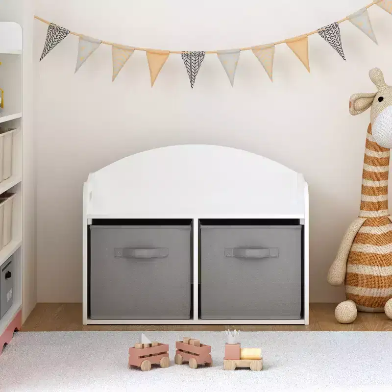 MDF Toy Storage Bench with Collapsible Fabric Drawers, 19.09
