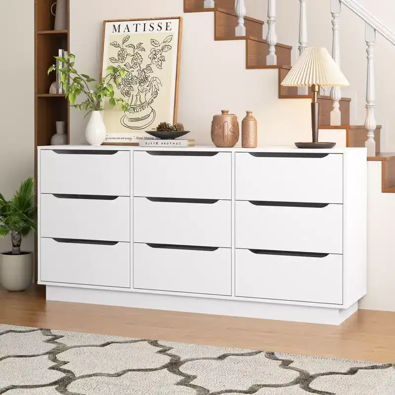 White 9-Drawer Tall Storage Cabinet, Floor-Standing