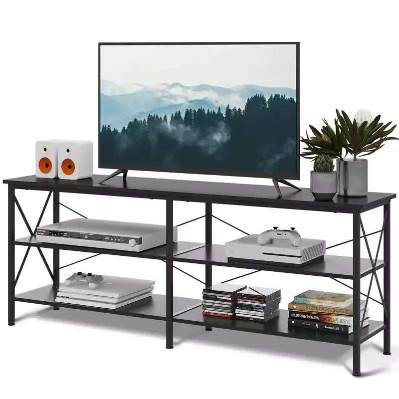 70 Inch TV Stand with 3-Tier Storage Shelves, Fits Up to 63 Inch TVs