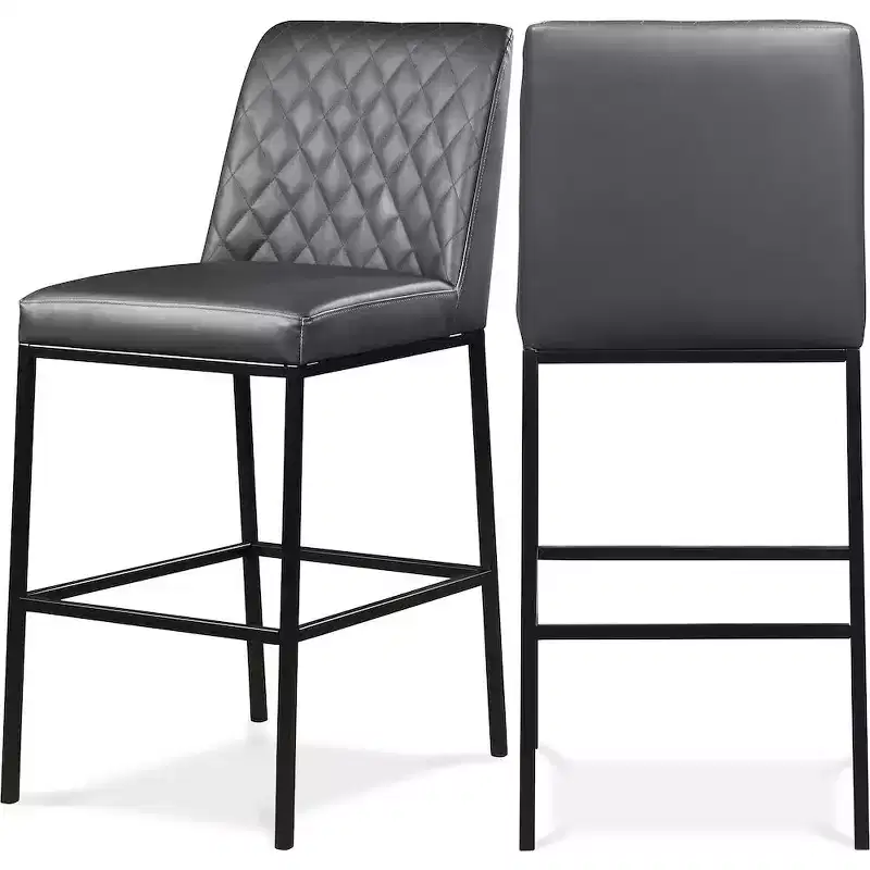 Meridian Furniture,Bryce Grey Vegan Leather Stool, Set of 2
