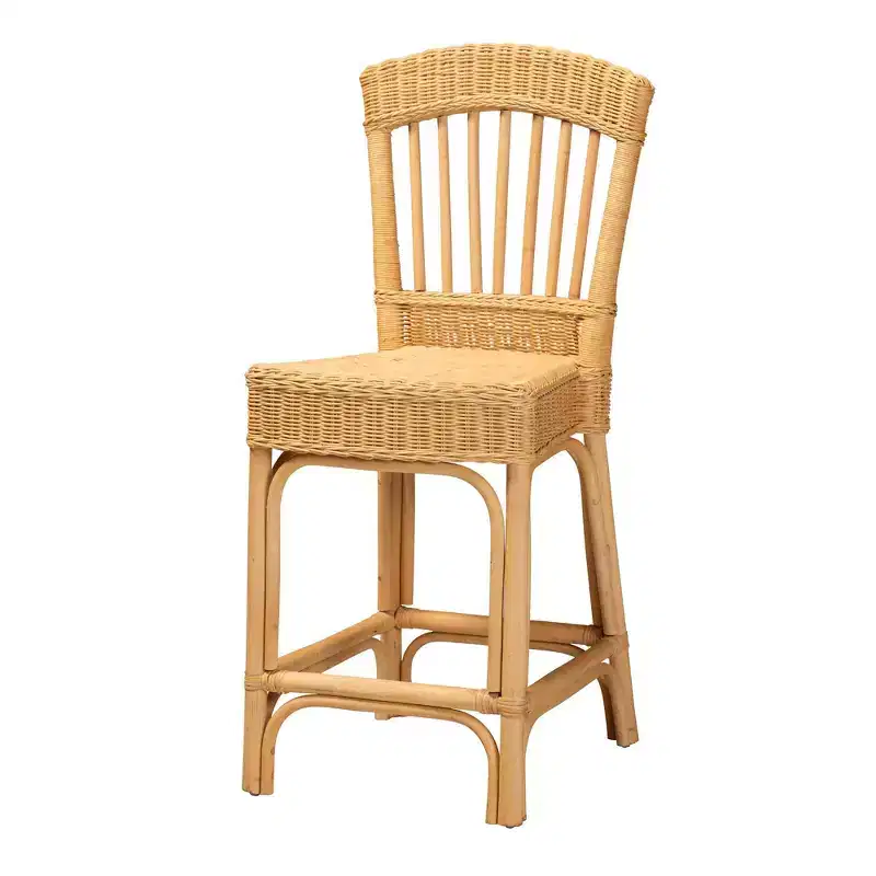 bali & pari Barito Natural Rattan Counter Height Barstool: Bohemian Design, No Assembly Required