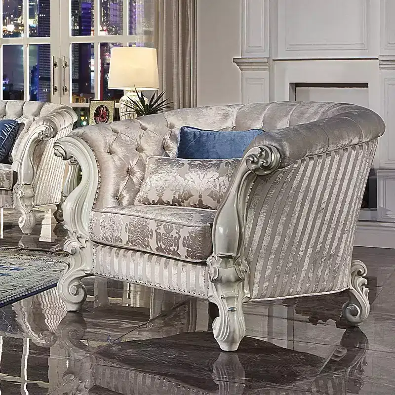 52" Versailles Accent Chair Ivory Fabric/Bone White Finish - Acme Furniture: Traditional Crescent Design, No Assembly Required