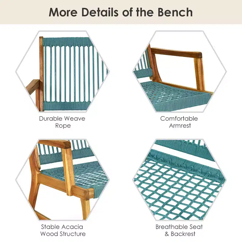 Costway 2-Person Patio Acacia Wood Bench Loveseat Chair Garden Furniture Black\\Grey\\Turquoise