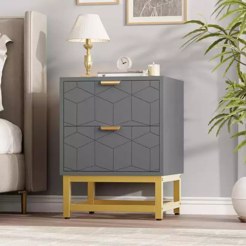 GustoWave Grey 2 Drawer Dresser, Small DresserChest of Drawers, Modern Nightstand for Bedroom, End Table with Drawer for Living Room, Hallway