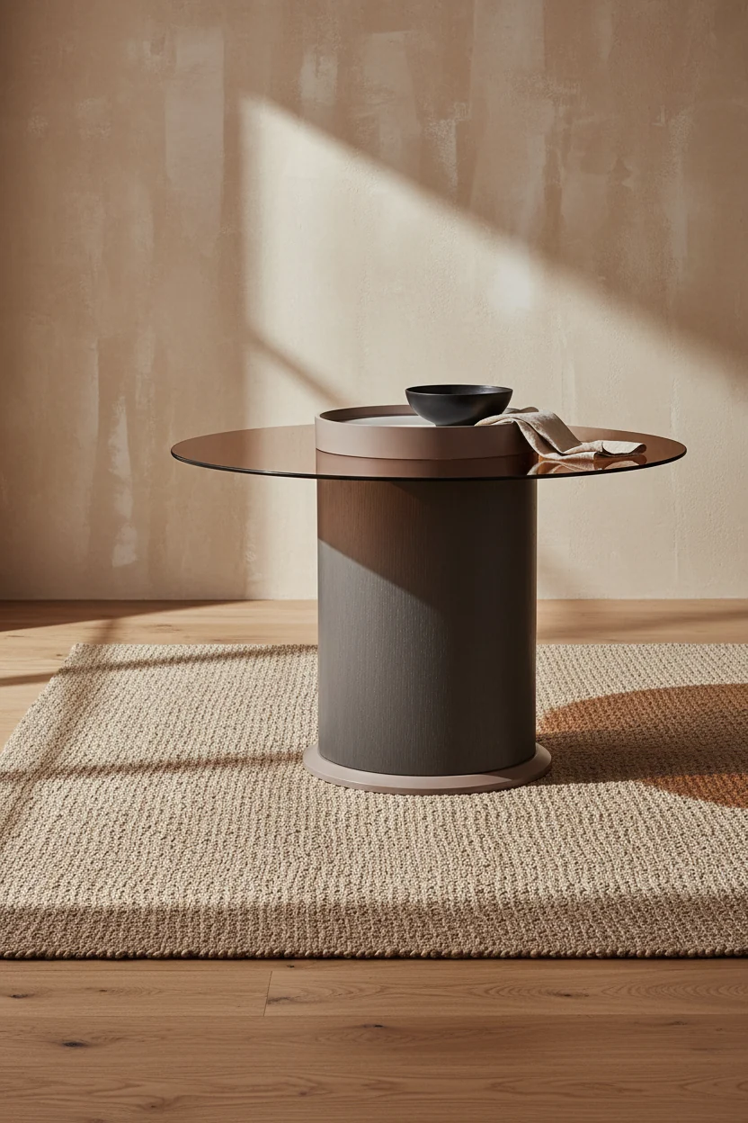 23.6 Modern Round End Table - Amber Tempered Glass and Black Wood