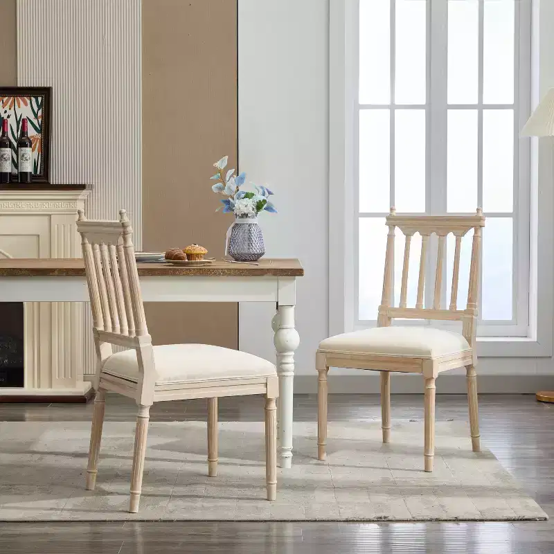GDFStudio Guo Mid-Century Modern Rubberwood Linen Upholstered Dining Chairs (Set of 2)